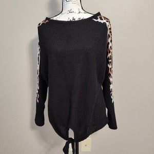Venus Sweater with Leopard Print Sleeves